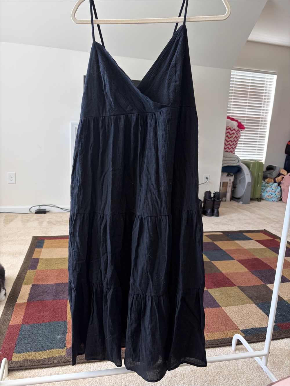 Black Tiered Midi Slip Dress with Spaghetti Straps